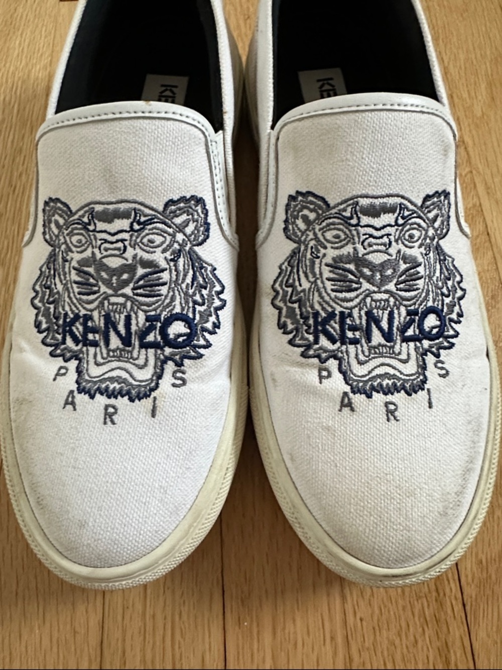 Kenzo Paris white slip-on canvas sneakers with navy embroidered tiger size 8 - Picture 5 of 10